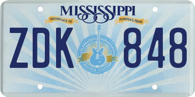 MS license plate ZDK848