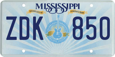 MS license plate ZDK850