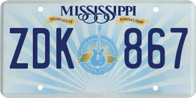 MS license plate ZDK867