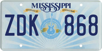 MS license plate ZDK868