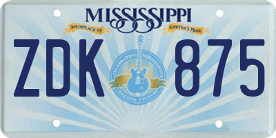 MS license plate ZDK875