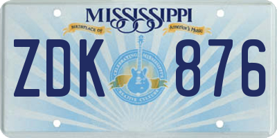 MS license plate ZDK876