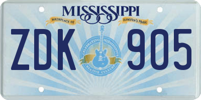 MS license plate ZDK905