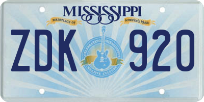 MS license plate ZDK920