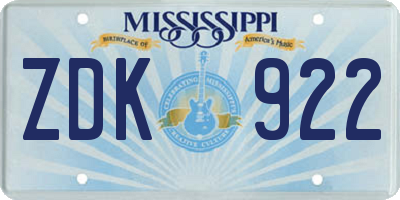 MS license plate ZDK922