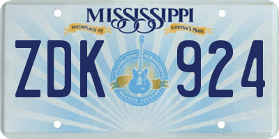 MS license plate ZDK924