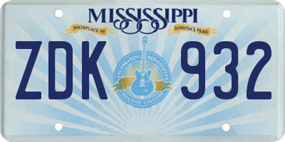 MS license plate ZDK932