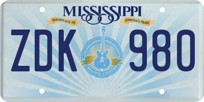 MS license plate ZDK980