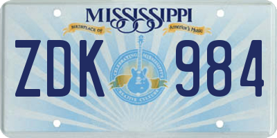 MS license plate ZDK984