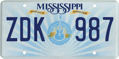 MS license plate ZDK987