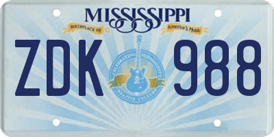 MS license plate ZDK988