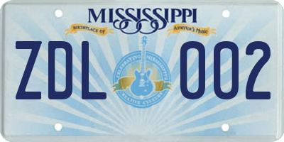 MS license plate ZDL002