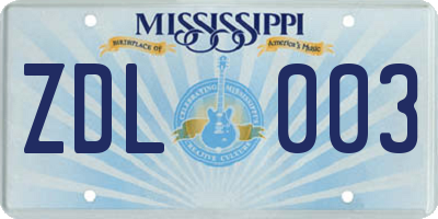 MS license plate ZDL003
