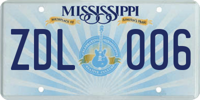 MS license plate ZDL006