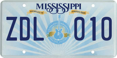 MS license plate ZDL010