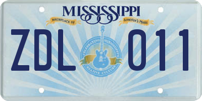 MS license plate ZDL011