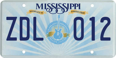 MS license plate ZDL012