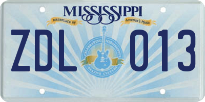 MS license plate ZDL013