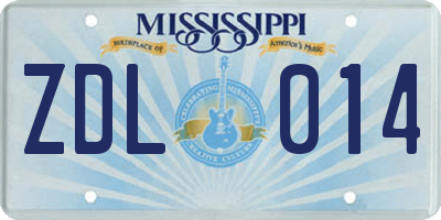 MS license plate ZDL014