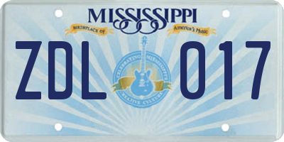 MS license plate ZDL017