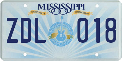 MS license plate ZDL018