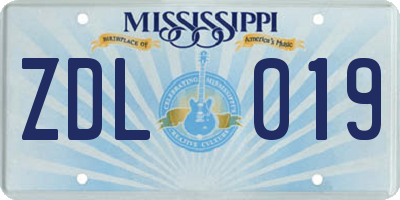 MS license plate ZDL019
