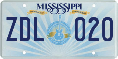 MS license plate ZDL020