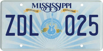 MS license plate ZDL025