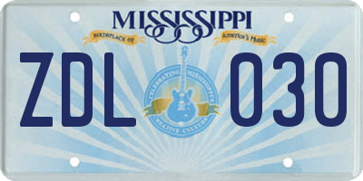 MS license plate ZDL030
