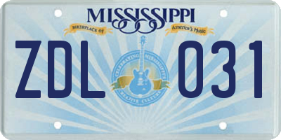 MS license plate ZDL031