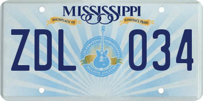 MS license plate ZDL034
