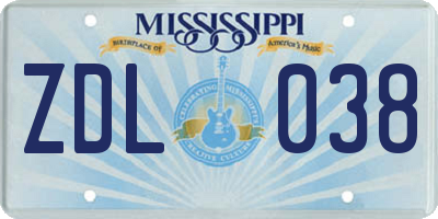 MS license plate ZDL038