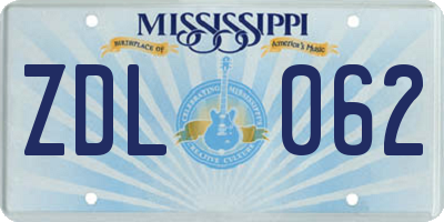 MS license plate ZDL062