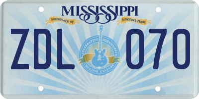 MS license plate ZDL070
