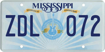 MS license plate ZDL072