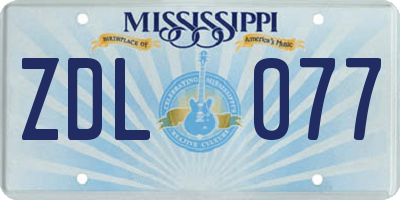 MS license plate ZDL077