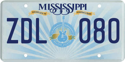 MS license plate ZDL080