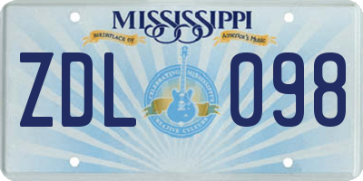 MS license plate ZDL098