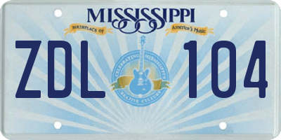 MS license plate ZDL104