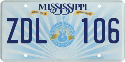 MS license plate ZDL106
