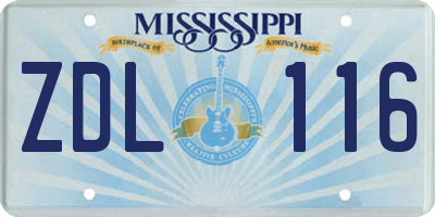 MS license plate ZDL116