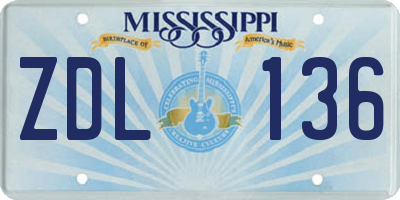 MS license plate ZDL136