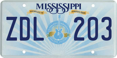 MS license plate ZDL203