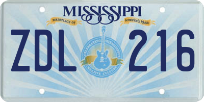 MS license plate ZDL216