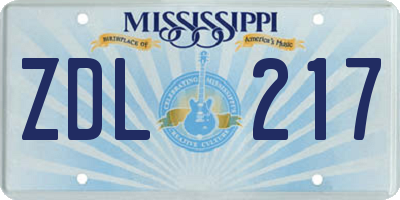MS license plate ZDL217