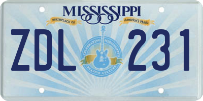 MS license plate ZDL231