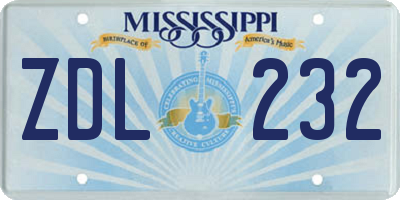 MS license plate ZDL232