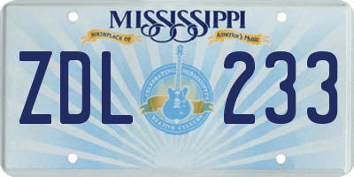 MS license plate ZDL233