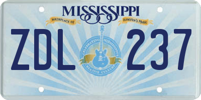 MS license plate ZDL237
