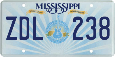 MS license plate ZDL238